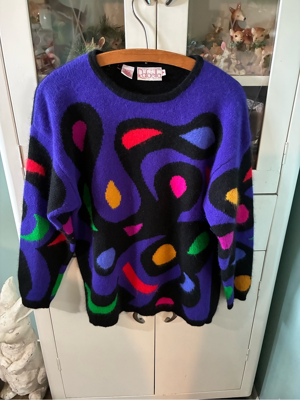 Rafaella sz MP Purple Abstract Pattern Sweater Angora Rabbit Wool Vintage euc